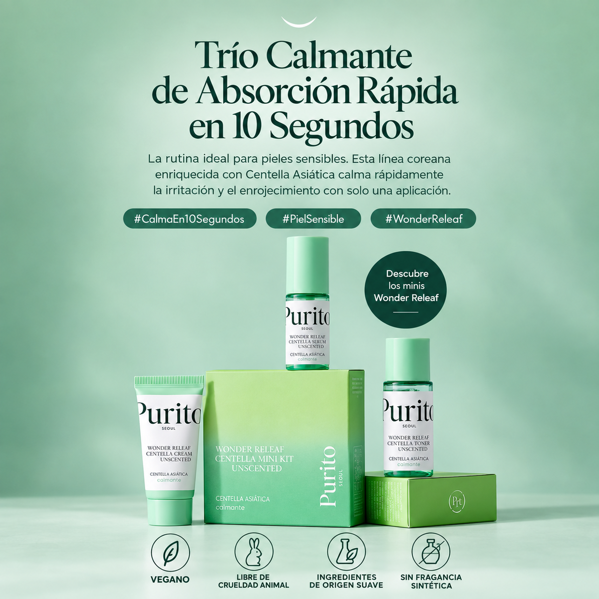 Kit Mini para Piel Sensible Wonder Releaf Centella Unscented