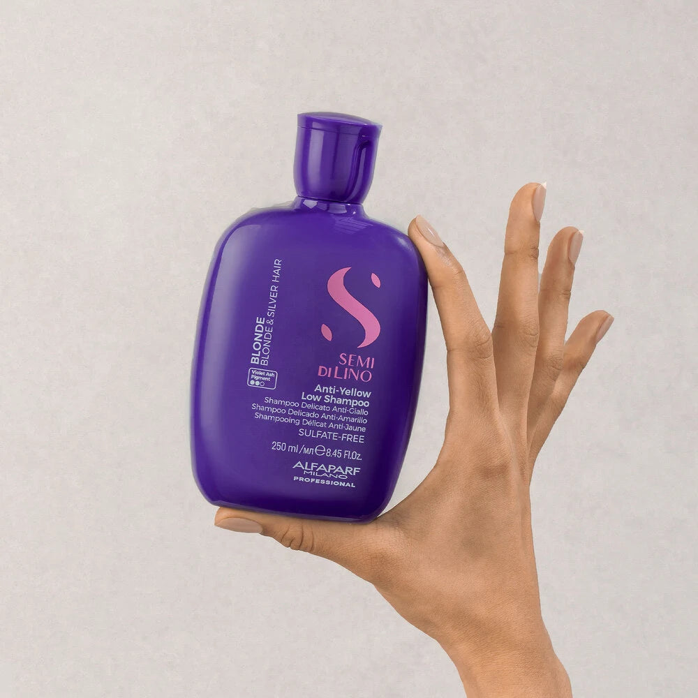 Shampoo matizador Semi di Lino Anti-Yellow Low Shampoo Alfaparf Milano – Rubios y canas sin amarillo 250 ml