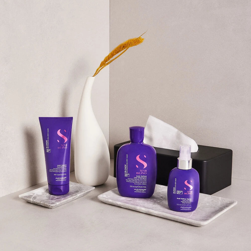 Shampoo matizador Semi di Lino Anti-Yellow Low Shampoo Alfaparf Milano – Rubios y canas sin amarillo 250 ml